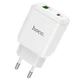 Зарядний пристрій HOCO N5 |1USB/1Type-C, PD20W/QC3.0, 3A| White адаптер із швидкою зарядкою (N5W) - зображення 1