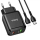 Сетевое зарядное устройство HOCO N5 |1USB/1Type-C PD20W/QC3.0, 3A| адаптер с Lightning кабелем и быстрой зарядкой Black (N5LB) - изображение 1