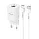 Сетевое зарядное устройство HOCO N13 |1USB/1Type-C, QC3.0/PD, 30W, 3A| адаптер с Type-C кабелем 1м. и быстрой зарядкой White (N13W) - изображение 4