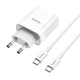 Зарядний пристрій HOCO C80A | 1USB/1Type-C, QC/PD, 20W, 3A| адаптер із Type-C кабелем 1м. та швидкою зарядкою White (C80A) - зображення 1