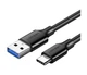 Кабель UGREEN US184 USB 3.0 to USB Type-C Male Cable Nickel Plating 3A 1.5m Black (20883) - изображение 1