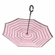 Зонтик наоборот Up-Brella женский умный зонтик (смарт зонтик) Черный с принтом Розово-белые полосы - изображение 2