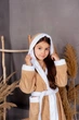 Махровий дитячий халат IDEAL TEXTILE з капюшоном, 380 г/м2 бежевий+білий на 7 років (116-122 см) - зображення 5
