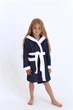 Махровый детский халат IDEAL TEXTILE с капюшоном, для девочки 380 г/м2, темно-синий +белый на 7 лет (122-128 см) - изображение 1