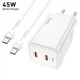 Блок питания Hoco GaN Quick Charger 45W (Type-С+Type-C) + кабель USB-C 60W для MacBook|iPad|iPhone|Samsung|Huawei - изображение 1