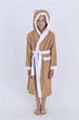 Махровый банный детский халат IDEAL TEXTILE для мальчика с капюшоном, 380 г/м2 бежевый+белый на 5 лет (116 – 122 см) - изображение 1