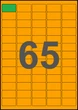 38×21,2мм ОРАНЖЕВАЯ Самоклеящаяся бумага А4, 65 Этикеток на листе, Упаковка 100 листов - изображение 1