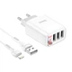 Сетевое зарядное устройство с кабелем USB на Lightning HOCO Easy charge digital display (3USB, 3.4A). White - изображение 1