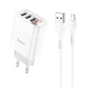 Сетевое зарядное устройство с кабелем USB на Lightning HOCO Easy charge digital display (3USB, 3.4A). White - изображение 2