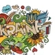 Вінілова наклейка Напис Україна Ukraine Doodle повнокольоровий герб символи глянсова 600х450мм - зображення 3