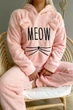 Жіноча махрова тепла піжама Pijamoni кофта та штани MEOW Мяу пудрова L - зображення 4