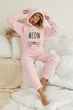 Піжама жіноча тепла махрова Pijamoni Meow пудрова 2XL - зображення 1