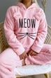 Піжама жіноча тепла махрова Pijamoni Meow пудрова 2XL - зображення 6