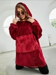 Толстовка плед с рукавами и капюшоном Huggle Hoodie оверсайз, теплый худи с большим карманом для рук Бордовый One size - изображение 3