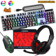 Игровой комплект клавиатура и мышь наушники коврик 4в1 Linmoni GF-500Kit с RGB подсветкой для геймеров - изображение 1