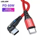 Кабель USB Type-C - USB Type-C (1м) PD 60 Вт поворотный провод для быстрой зарядки телефона 3A USLION US0177 Red - изображение 2