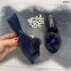 Тапочки домашние женские Inblu синие на танкетке с открытым носком и пушком 38 р (24,5 см) 2713-2 - изображение 4