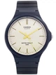 Наручные часы Casio MW-240-9E3VEF имеют светло-желтый/золотистый циферблат с черным ремешком. - изображение 1