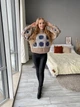 Бежевый вязаный женский свитер One size SusykPerfect (G0204) с цветочными мотивами - изображение 1