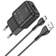 Мережевий зарядний пристрій Hoco C96A + кабель USB -Type-C Single Port Charger 1USB 2.1A Black - зображення 2