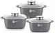 Набір каструль із гранітним покриттям Higher Kitchen HK-302 із кришками Сірий - зображення 1