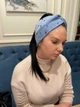 Тепла ангорова пов'язка - чалма на голову широка з намистинами блакитного кольору - изображение 6