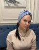 Тепла ангорова пов'язка - чалма на голову широка з намистинами блакитного кольору - изображение 7
