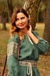 Женское длинное платье-вышиванка из льна с рукавом три четверти Современные вышиванки XXS-XS Зеленое (П16/7-236) - изображение 3