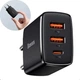 Сетевое зарядное устройство Baseus Compact Quick Charger 2USB + Type-C (30Вт, 3A, адаптер, 3 разъема, быстрая зарядка) - Черный - изображение 1