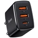 Сетевое зарядное устройство Baseus Compact Quick Charger 2USB + Type-C (30Вт, 3A, адаптер, 3 разъема, быстрая зарядка) - Черный - изображение 3