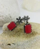 Серебряные серьги со вставкою под коралл и капельным серебром (099764/55) - изображение 1