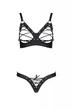 Комплект з екошкіри Passion Celine Bikini 4XL/5XL black, відкритий бра, стрінги зі шнурівкою - изображение 3