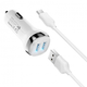 Адаптер автомобильный HOCO Micro USB Cable Superior dual port car charger set Z40 2USB 2.4A Белый - изображение 2