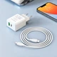 Блочок Borofone BA67A PD20W/QC3.0 с двумя выходами 1USB-A/1Type-C, набор с кабелем Type-C to Lightning White - изображение 4
