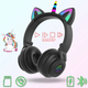 Беспроводные наушники Единорог с кошачьими Ушками Bluetooth Cat STN-27 с микрофоном и MP3 плеером RGB подсветка + слот для SD-карты Черные - изображение 1