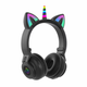 Беспроводные наушники Единорог с кошачьими Ушками Bluetooth Cat STN-27 с микрофоном и MP3 плеером RGB подсветка + слот для SD-карты Черные - изображение 4