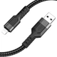 Кабель HOCO U110 USB to iP 2.4A, 1.2m, нілон, алюмінієві connectors, Black (6931474770561) - зображення 1