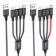 Кабель HOCO X76 USB to iP+iP+Type-C+Micro 2A, 1m, nylon, aluminum connectors Black+Red+Blue (6931474768643) - изображение 2