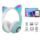Беспроводные наушники с кошачьими Ушками Bluetooth Cat STN-28 с микрофоном LED RGB подсветка Green - изображение 3
