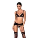 Комплект екошкіри Passion Miley Set black L/XL: трусики, бюстгальтер, пояс для панчіх - зображення 1