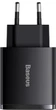 Сетевое зарядное устройство Baseus Compact Quick Charger 30W 2xUSB + Type-C Black быстрая зарядка Чёрный - изображение 3