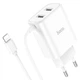 Мережевий зарядний пристрій Hoco C103A, 2 USB, білий, з кабелем Lightning - зображення 2
