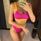 Купальник No Brand раздельный трикотажный с топом и завышенной талией малиновый с желтым M - изображение 4