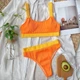 Купальник No Brand раздельный трикотажный с топом и завышенной талией оранжевый с желтым S - изображение 7