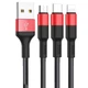 Кабель Hoco X26 Xpress one pull three charging cable,lightning+Micro+Type-c Black＆Red - изображение 1