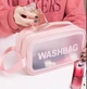 Косметичка органайзер для косметики рожева прозора з еко-шкіри Washbag 25х15х10 см з ручками середня дорожня - зображення 1