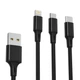 Кабель USB 3в1 XO тканевый 1,2 м черный Type-C Micro Lightning 2,4A (661202) - изображение 1