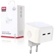 Мережевий зарядний пристрій 2 x USB-C XO L102 Білий 35W QC3.0 + PD - зображення 1