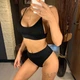 Купальник No Brand раздельный Casual трикотажный с топом и завышенной талией черный S - изображение 2