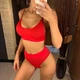 Купальник No Brand раздельный Casual трикотажный с топом и завышенной талией красный S - изображение 2